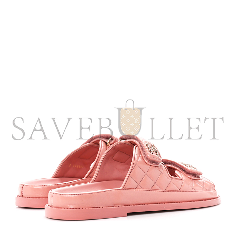 Ch**el lambskin quilted velcro dad chain cc slide sandals